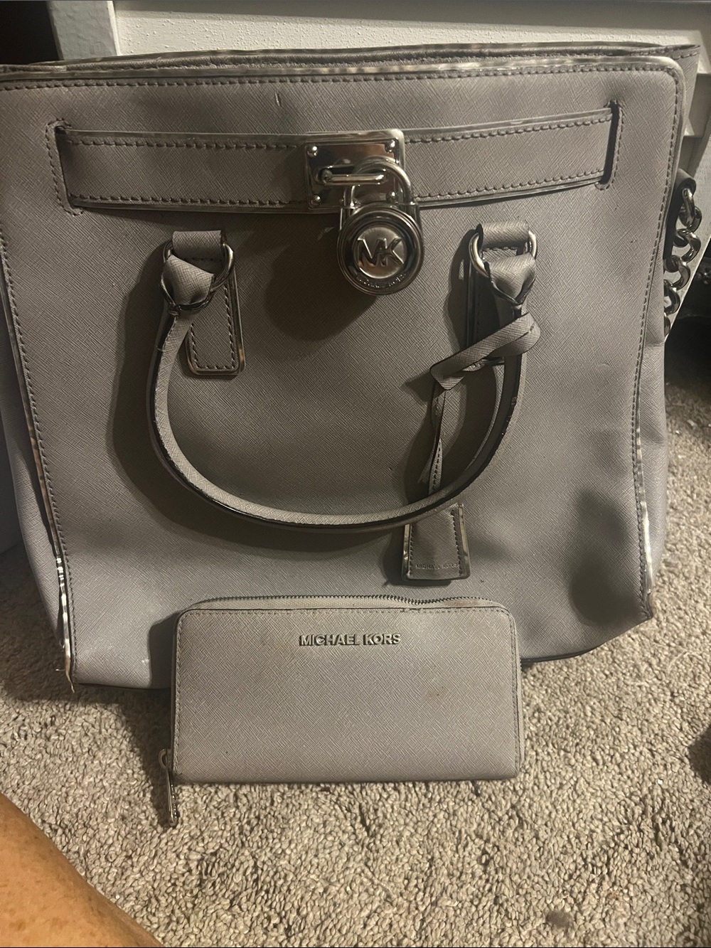 Michael Kors Light Gray Saffiano Leather Tote with Wallet
